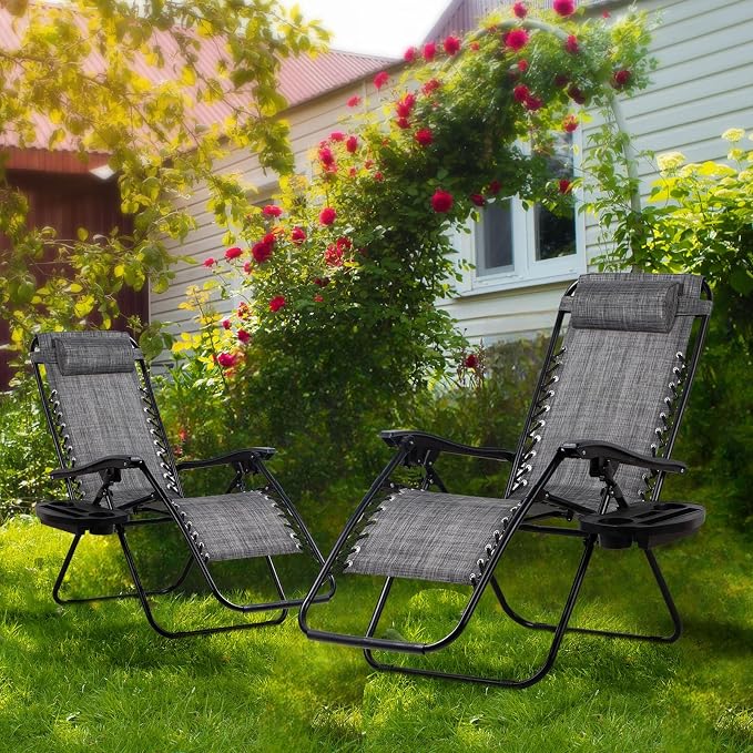Nazhura Set of 2 Relaxing Recliners Patio Chairs Adjustable Steel Mesh Zero - Image 9