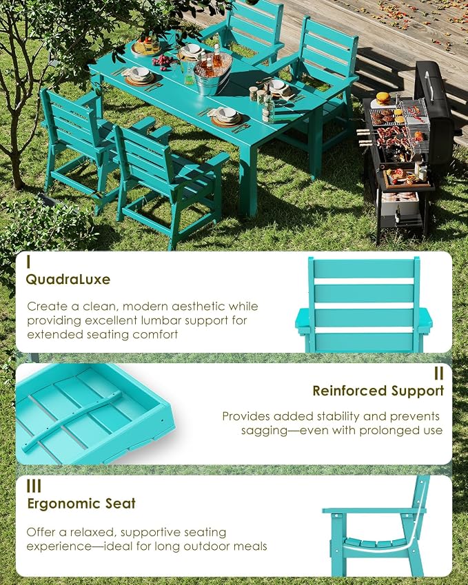 GREENVINES Outdoor Dining Chair | HDPE | Patio Chairs | All-Weather | Aqua - Image 3