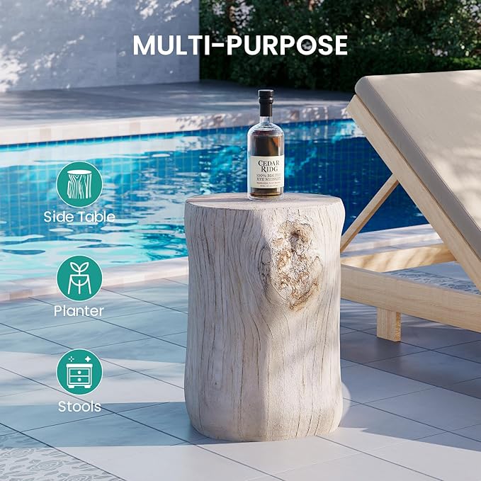 SUNBURY Outdoor Side Table Set of 2, Tree Stump Side Table Antique Beige - Image 4