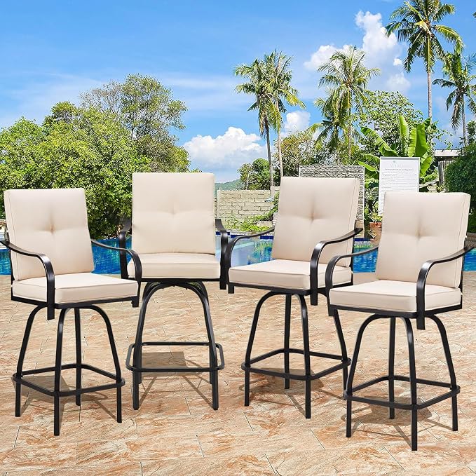 Patio Swivel Bar Stools, Outdoor Bar Height Swivel Chairs Set of 4 - Image 3
