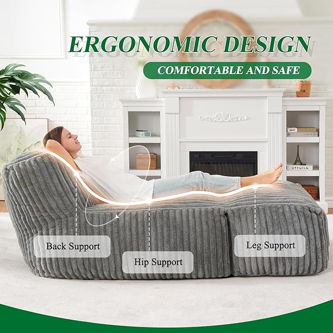 Hobestluk Big Bean Bag Lounger Chairs Large Beanbag Chair - Image 4