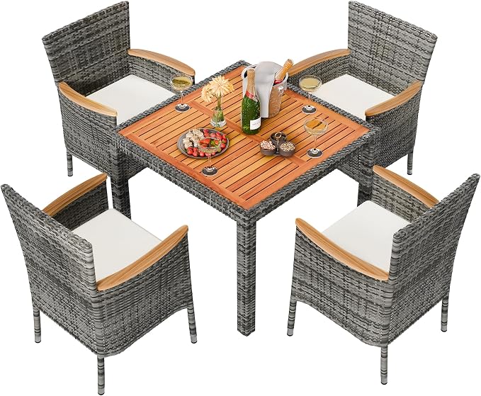Shintenchi 5 Piece Patio Dining Set, Wicker Patio Conversation Set by Shintenchi