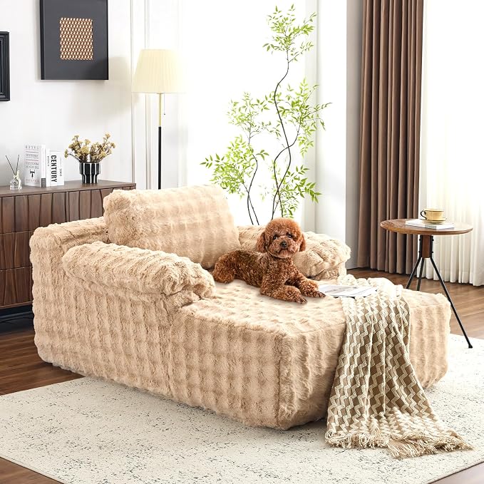 VINGLI 67.7" Oversized Chaise Lounge Chair Reading Chairs Comfy Bubble Fleece - Image 9