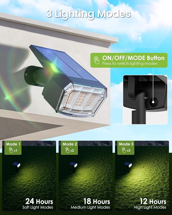Solar Spot Lights Outdoor IP67 Waterproof 12 Pack, 63 LED 3 Modes Solar - Image 2