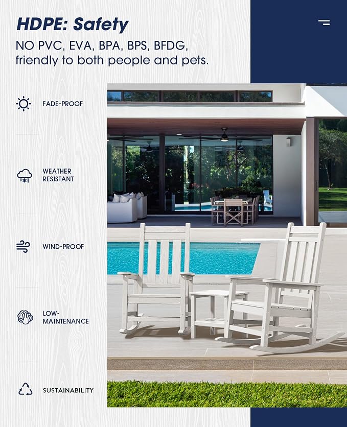 KINGYES Oversized Outdoor Rocking Chair Set of 6, All-Weather Patio Rocking - Image 6