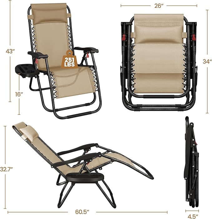 Yaheetech Zero Gravity Recliners Outdoor Adjustable Folding Reclining Lounge - Image 3