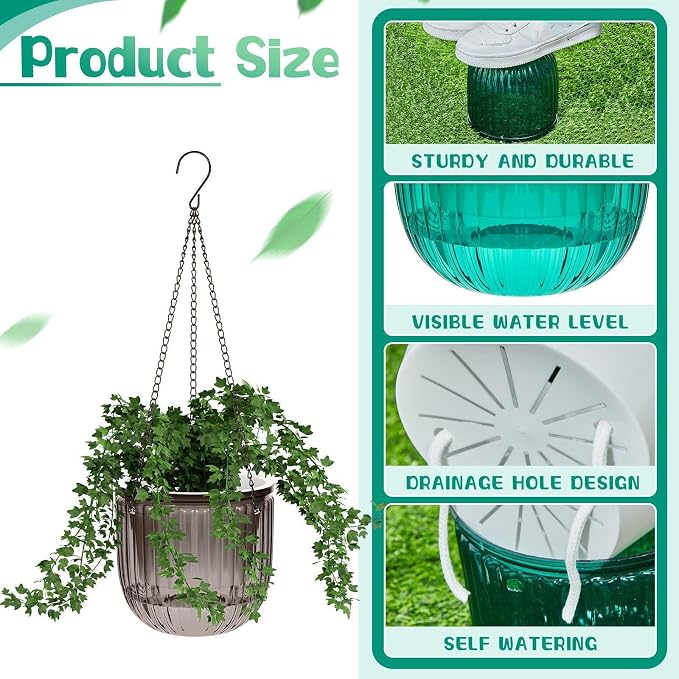 Meanplan 4 Pcs Self Watering Hanging Planter Indoor 6.5 Inch Hanging Baskets - Image 4