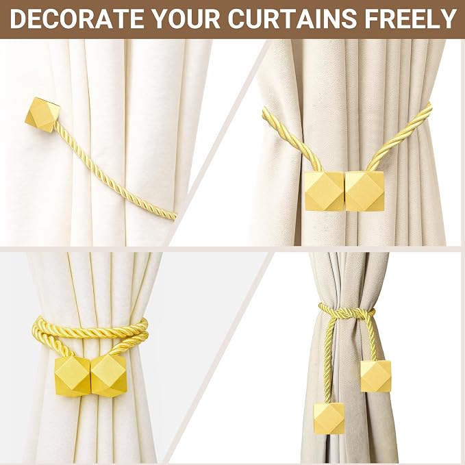 Hion Magnetic Curtain Tiebacks Golden 6 Pack, Curtain Tiebacks Buckles - Image 7