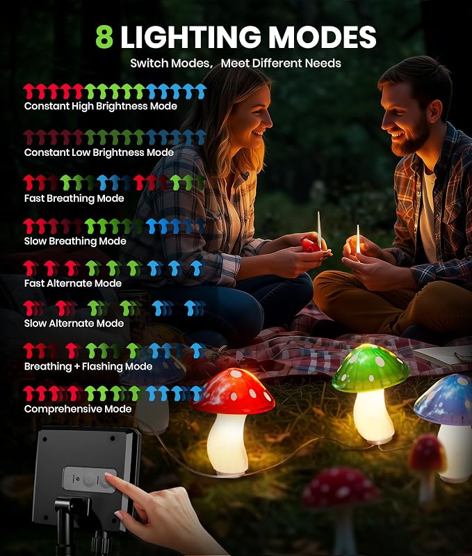 Solar Mushroom Lights Outdoor, 9 Pack 30FT Multicolor 8 Modes Solar Garden - Image 4