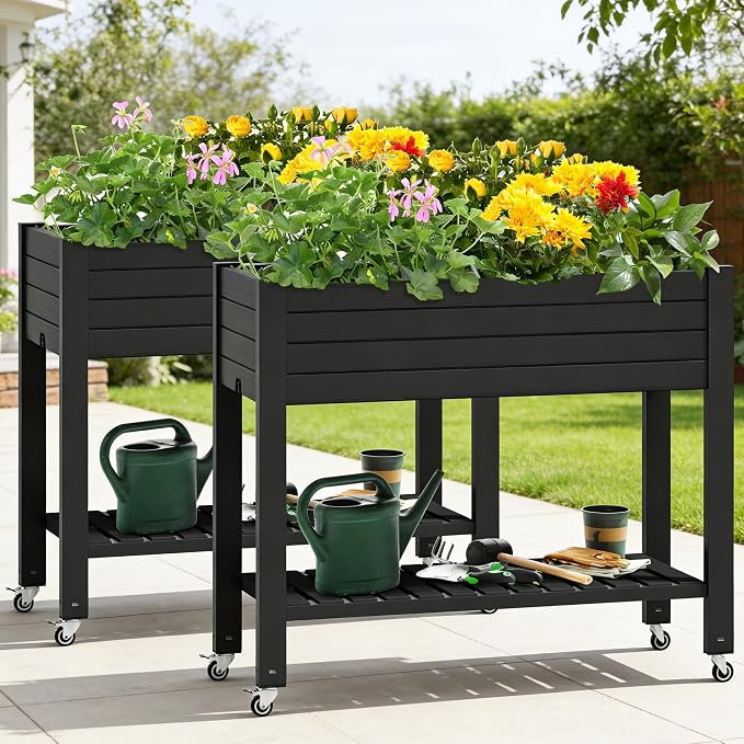 YITAHOME 43.3x17.7x34 in Elevated Garden Bed 2pcs, Outdoor Plastic Planter Box by YITAHOME