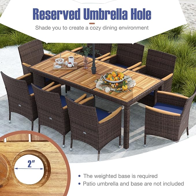 Tangkula 9 Pieces Rattan Outdoor Dining Set - Image 7