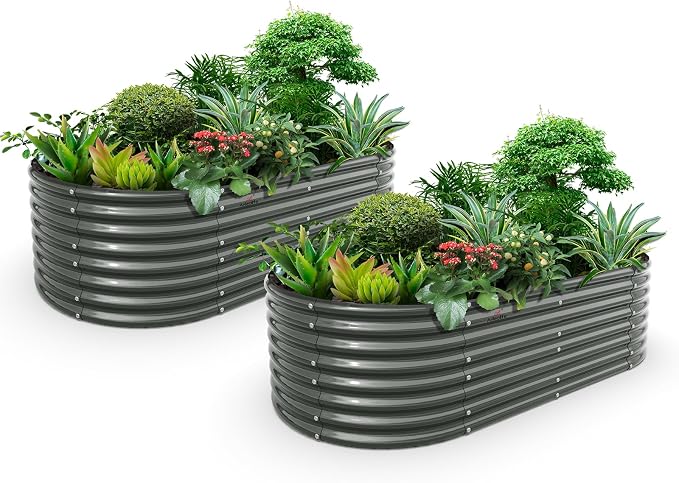 A ANLEOLIFE 2-Set 8X4X2 ft Galvanized Raised Garden Bed Kit, Oval Metal Deep by AAnleolife