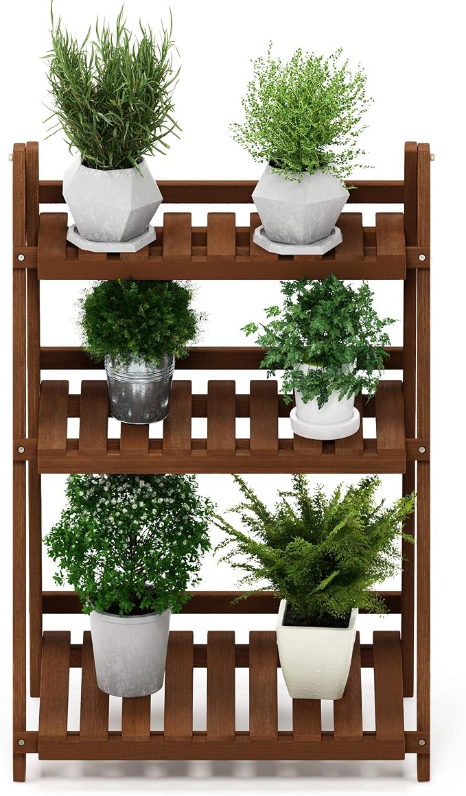 Furinno FG18452 Tioman Hardwood Patio Furniture Outdoor 3-Tier Flower Rack - Image 3