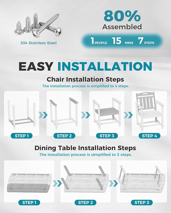 Ciokea HDPE Outdoor Dining Set, 7-Piece Patio Table and Chairs Set - Image 7