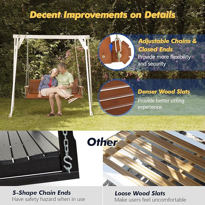 VINGLI Upgraded Patio Wooden Porch Swing - Image 3