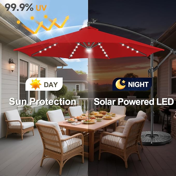 Solar Offset Patio Umbrella - 10 ft Solar Cantilever Umbrella Outdoor - Image 5