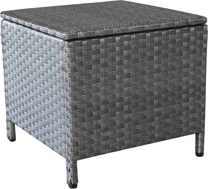 Outdoor Wicker Storage Side Table, Patio Grey PE Rattan End Table - Image 7