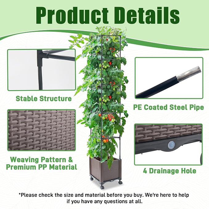 Raised Garden Bed with Tomato Planter Cage, 50.4" Self Watering Tomato Planter - Image 3