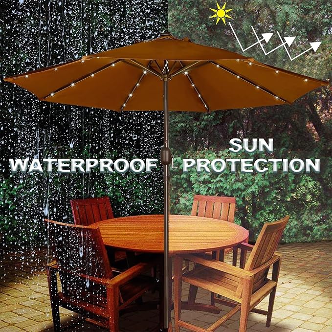 Blissun 9 ft Solar Umbrella 32 LED Lighted Patio Umbrella Table Market Umbrella - Image 5
