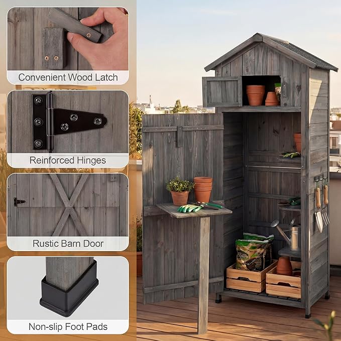 Goplus All-in-One Storage Shed, Vertical Utility Tool Organizer w/Shelves & - Image 5
