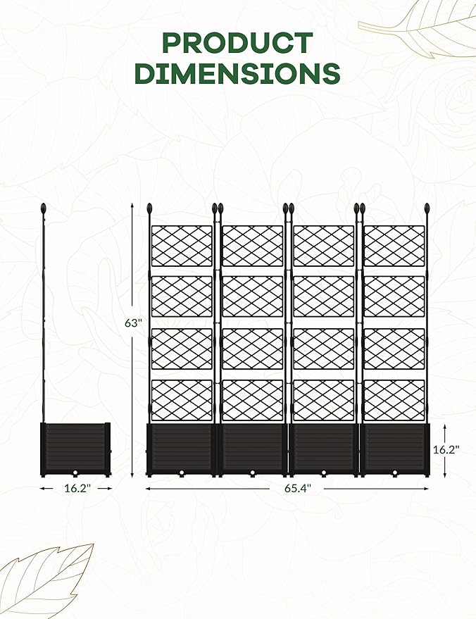 4 PCS Raised Garden Bed with Trellis & Privacy Screen, Flowers on Patio - Image 2