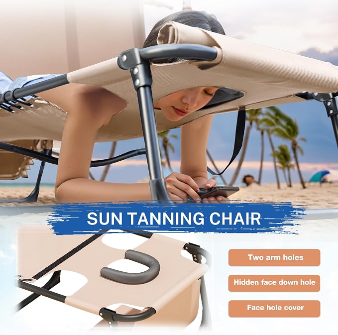 Devoko Beach Lounge Chair, Outdoor Sun Tanning Chair - Image 4