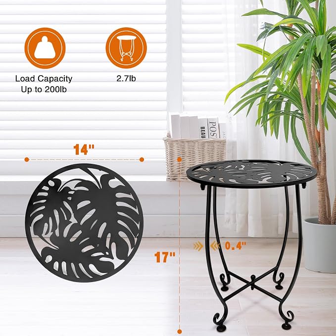 Outdoor Side Table for Small Spaces, 2 Pack 14 Inch Round Metal End Table for - Image 3