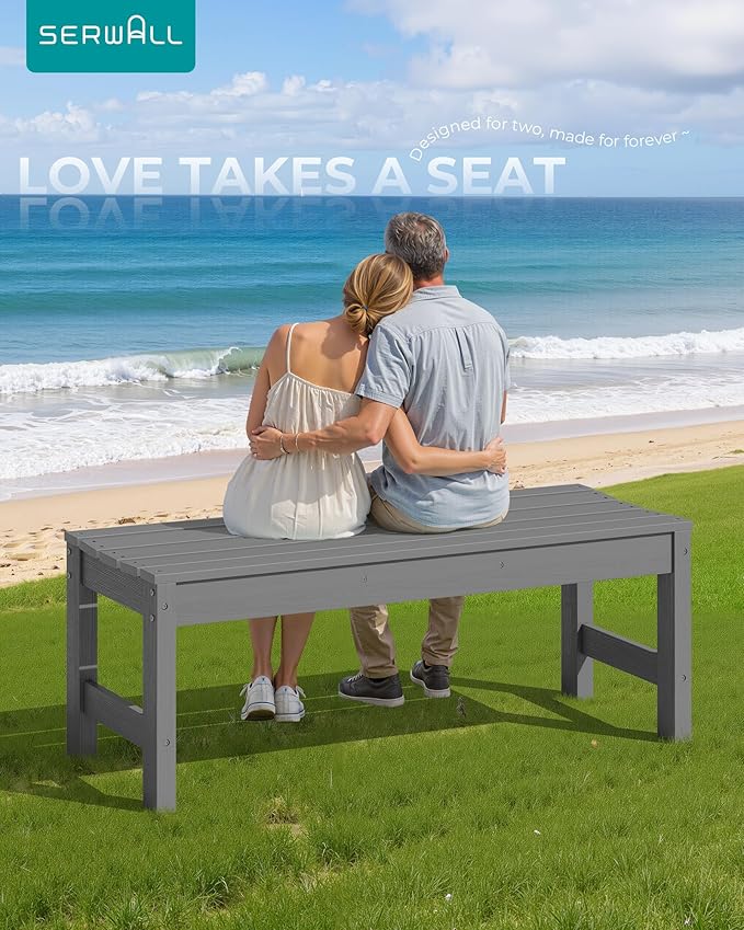 SERWALL 47 Inches Outdoor Bench, All Weather HDPE Backless Bench - Image 2