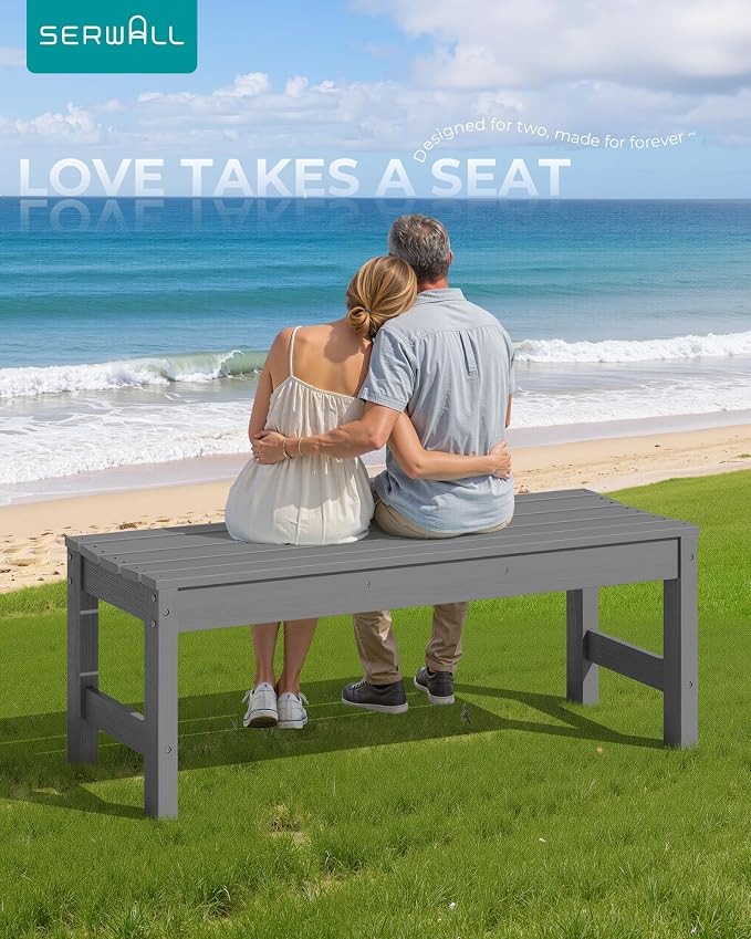 SERWALL 47 Inches Outdoor Bench Set of 2, All Weather HDPE Backless Bench - Image 2