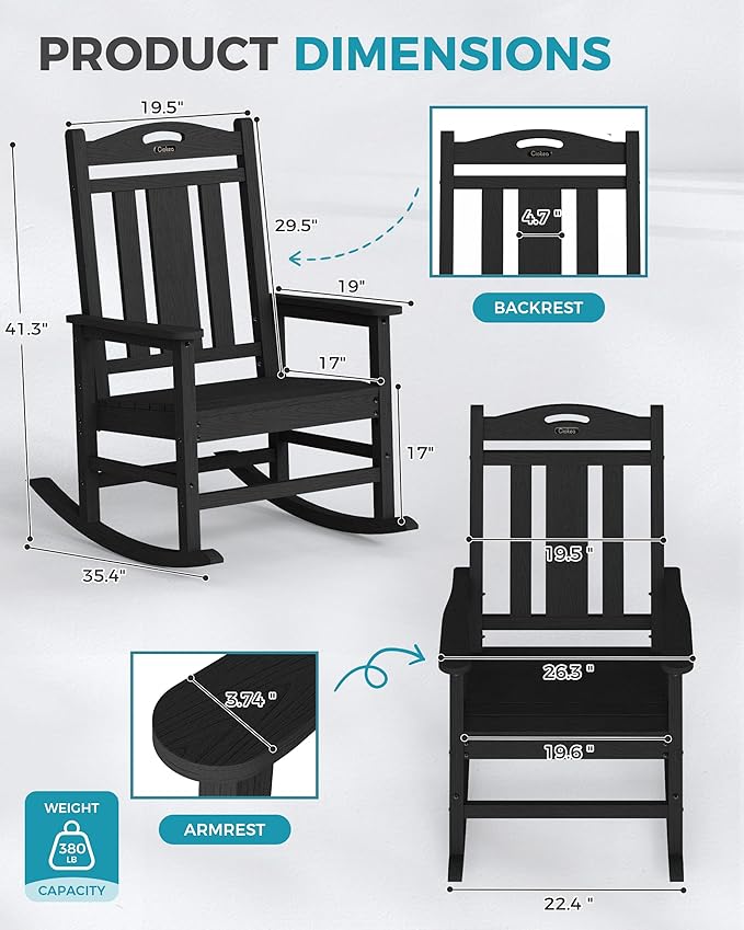 Ciokea Oversized Outdoor Rocking Chairs Set of 4, 380lbs Heavy-Duty Large Patio - Image 3