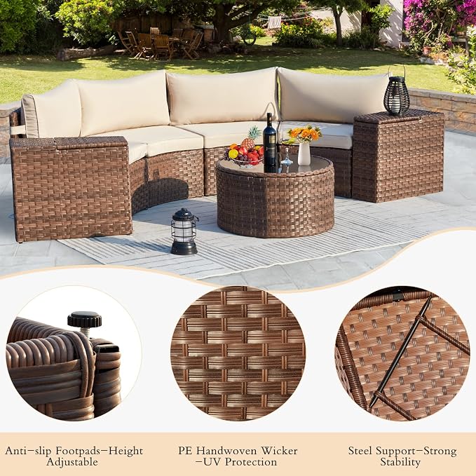 ECOTOUGE 7 Piece Patio Furniture Sets, Half-Moon Circle Conversation Set - Image 4