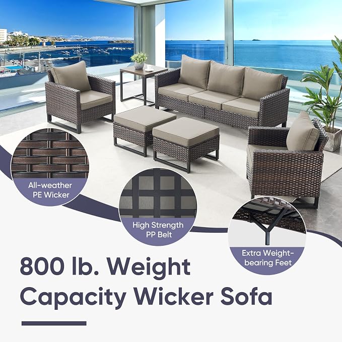 Belord 6 Piece Outdoor Furniture Patio Wicker Sofa Set, Oversize Outdoor Dining - Image 5
