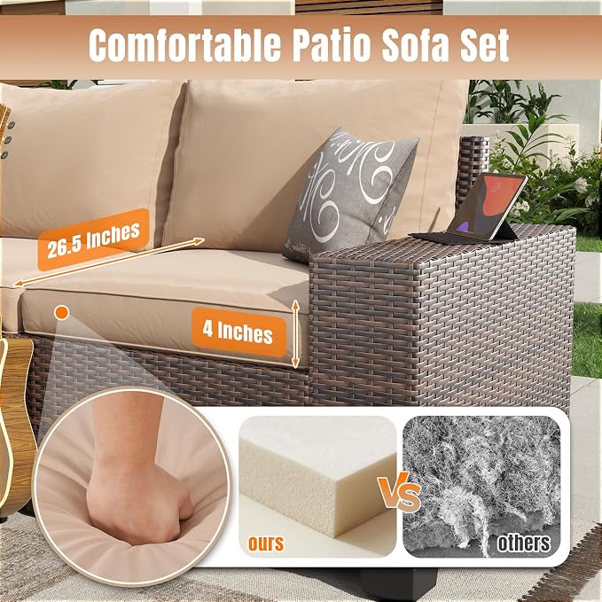 Aoxun 6 Pieces Patio Furniture Set Wicker Rattan Outdoor Sectional Conversation - Image 4