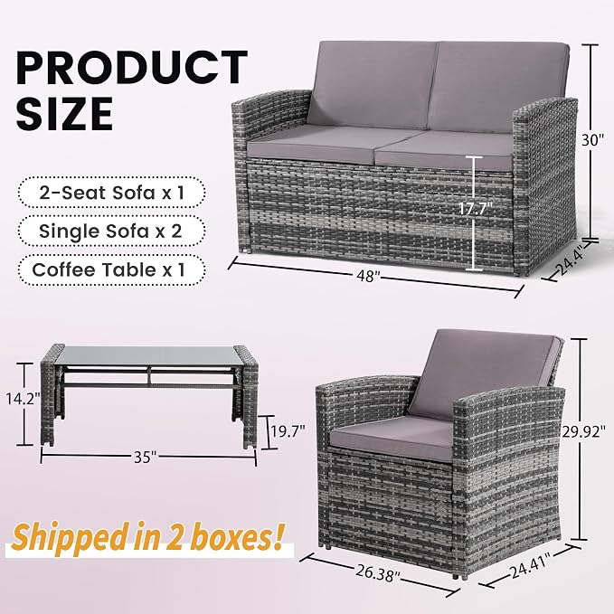 4-Piece Patio Furniture Set, Wicker Outdoor Rattan Sectional Sofa - Image 6