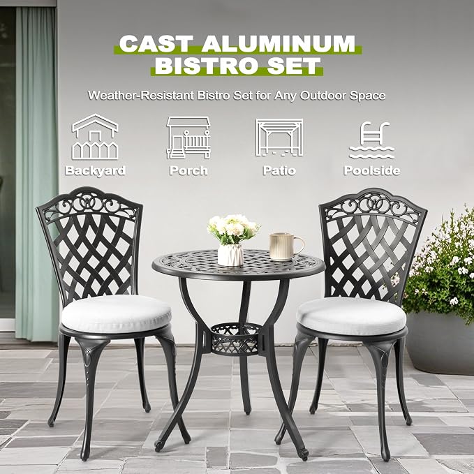 NUU GARDEN Patio Bistro Set 3 Piece, Outdoor Cast Aluminum Bistro Table and - Image 6