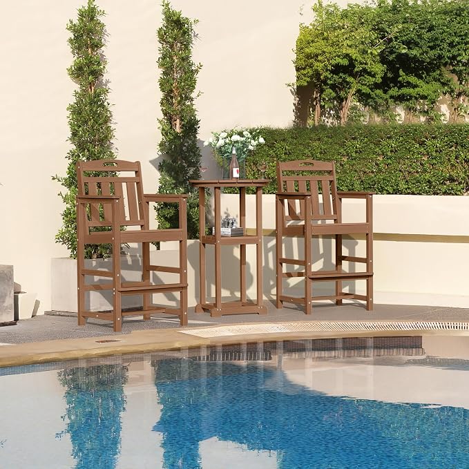 HDPE Outdoor Patio Tall Bar Chair, All-Weather Bar Height Balcony Adirondack - Image 6