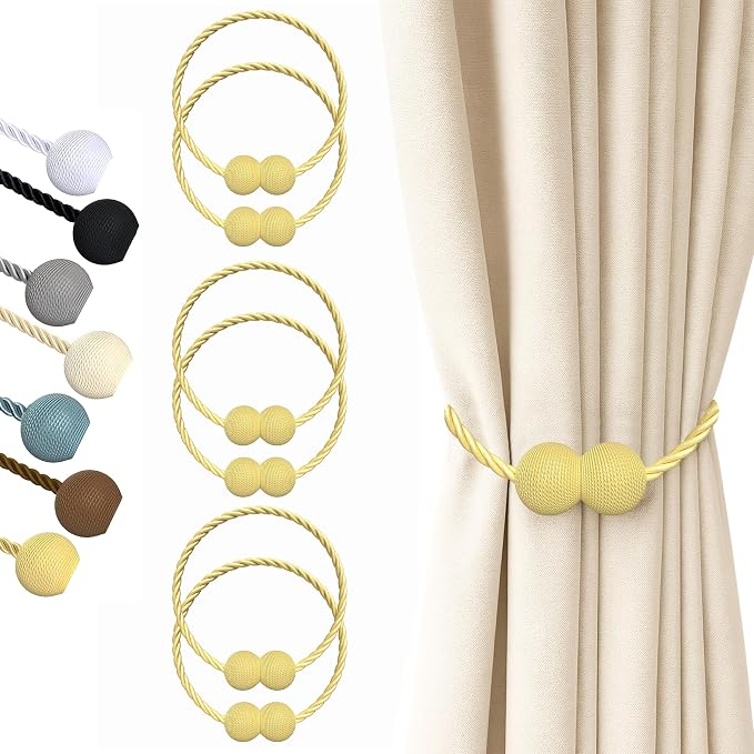 Hion Magnetic Curtain Tiebacks Golden 6 Pack, Curtain Tiebacks Buckles by Hion