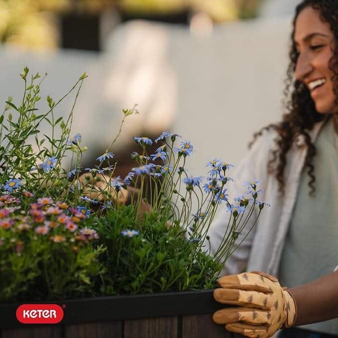 Keter Signature 21.7 Inch Tall Rectangular Large Wood Look Planter - Image 13