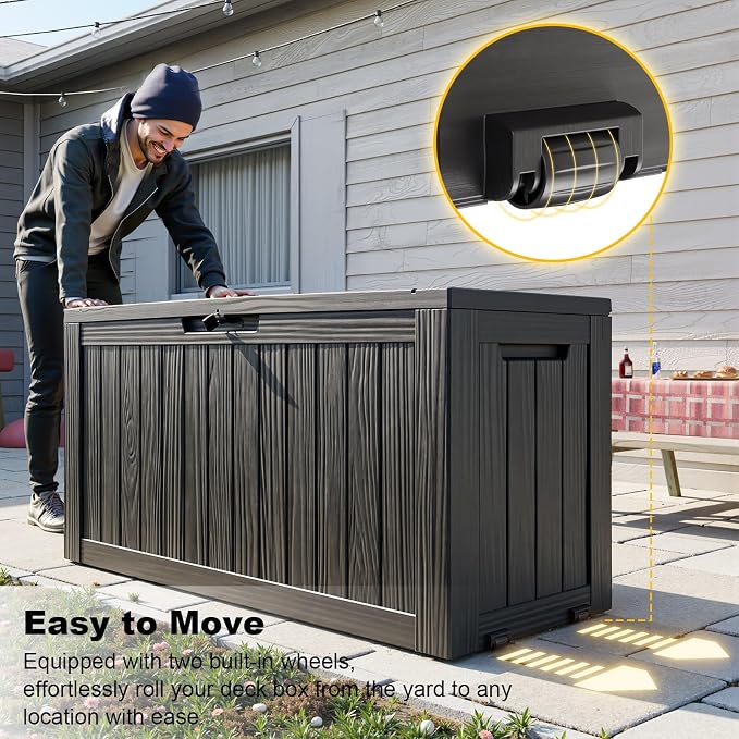 75 Gallon Waterproof Outdoor Storage Box, Resin Deck Box, Lockable Outside - Image 4