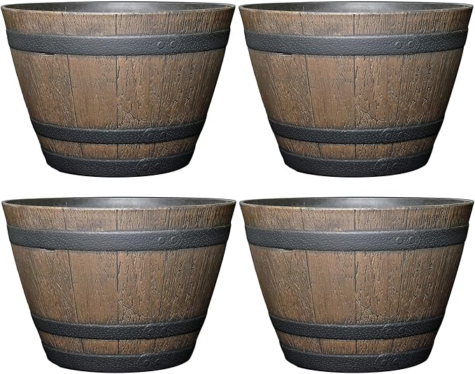 Classic Home and Garden Outdoor Round Whiskey Resin Flower Pot Barrel Planter by ClassicHomeandGarden