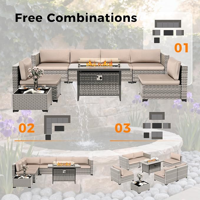 12-Seat Modern Outdoor Wicker Rattan Patio Furniture Set - Image 9