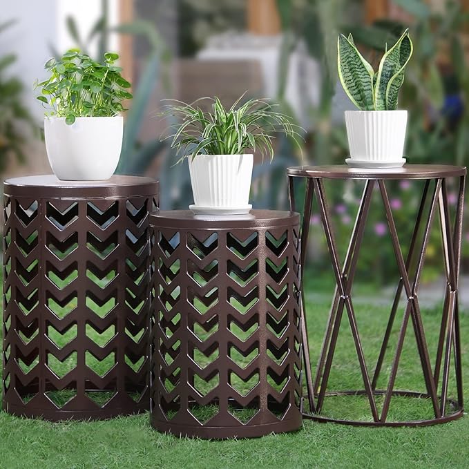 HFHOME Round Nesting Coffee Tables, Heavy Duty Metal Stacking Side Tables by HFHOME