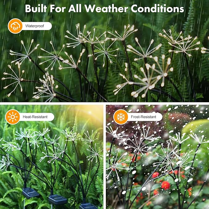 Kwaiffeo Solar Garden Light 4 Pack Outdoor Waterproof Firework Lights - Image 6
