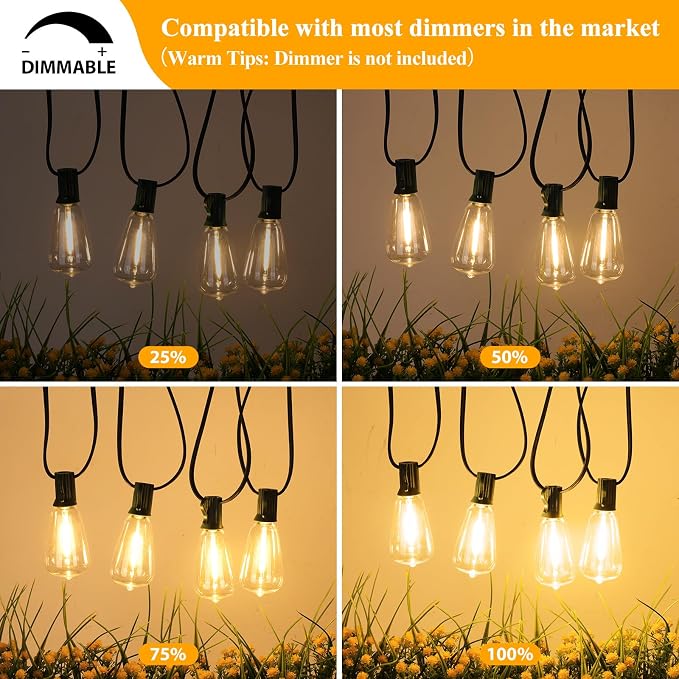 Brightever 50FT Outdoor String Lights Waterproof, 2700K Bright LED Patio Lights - Image 4