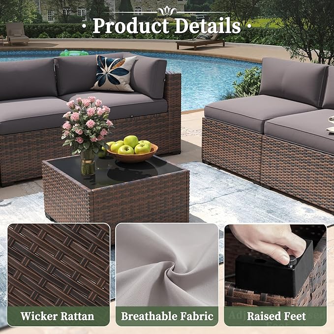 Aoxun 7 Piece Patio Furniture Set Wicker Rattan Patio Conversation Set Outdoor - Image 5