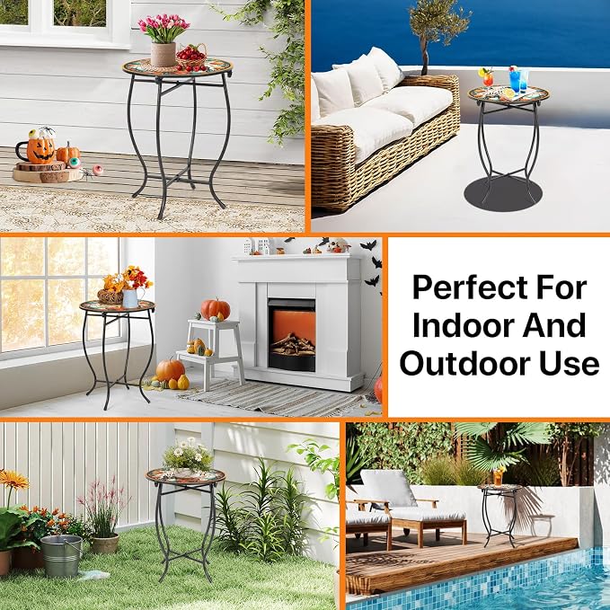 Fashion&cool Patio Side Tables, 14 Inch Weather Resistant Metal Outdoor Side - Image 4