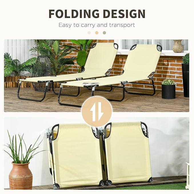 Outsunny 2 Piece Folding Chaise Lounge Pool Chairs, Outdoor Sun Tanning Chairs - Image 5