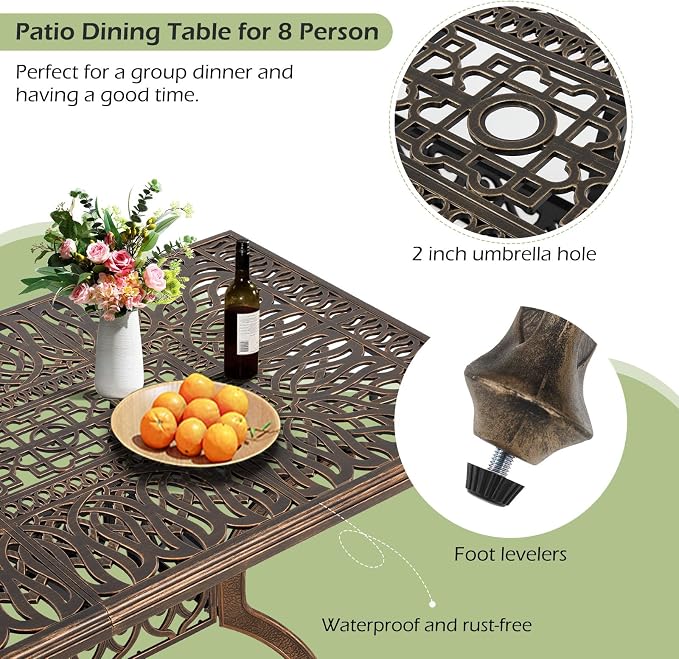9-Piece Outdoor Dining Set All Aluminum Patio Table and Chairs Set - Image 4
