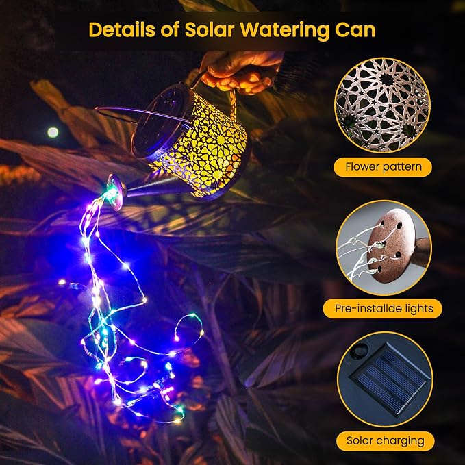 Solar Lights Outdoor Decorative, 2 Pack Metal Solar Watering Can Lights - Image 7