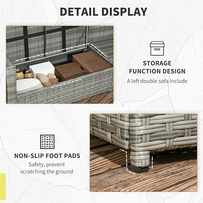 Outsunny 7 Piece Rattan Outdoor Patio Furniture Set, L-Shaped Sectional Sofa - Image 6